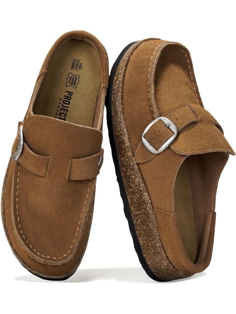 🆕Women Light Brown Leather Moccasin Style Clogs Memory Foam Insole Comfortable